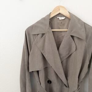 ENTRO x BOUTIQUE | Taupe Short Trench Double Breasted Coat Jacket Belt | Large